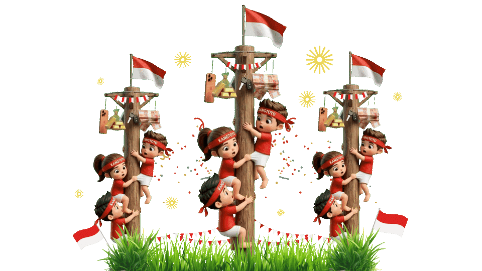 Ilustrasi lomba panjat pinang dalam perayaan Kemerdekaan Indonesia